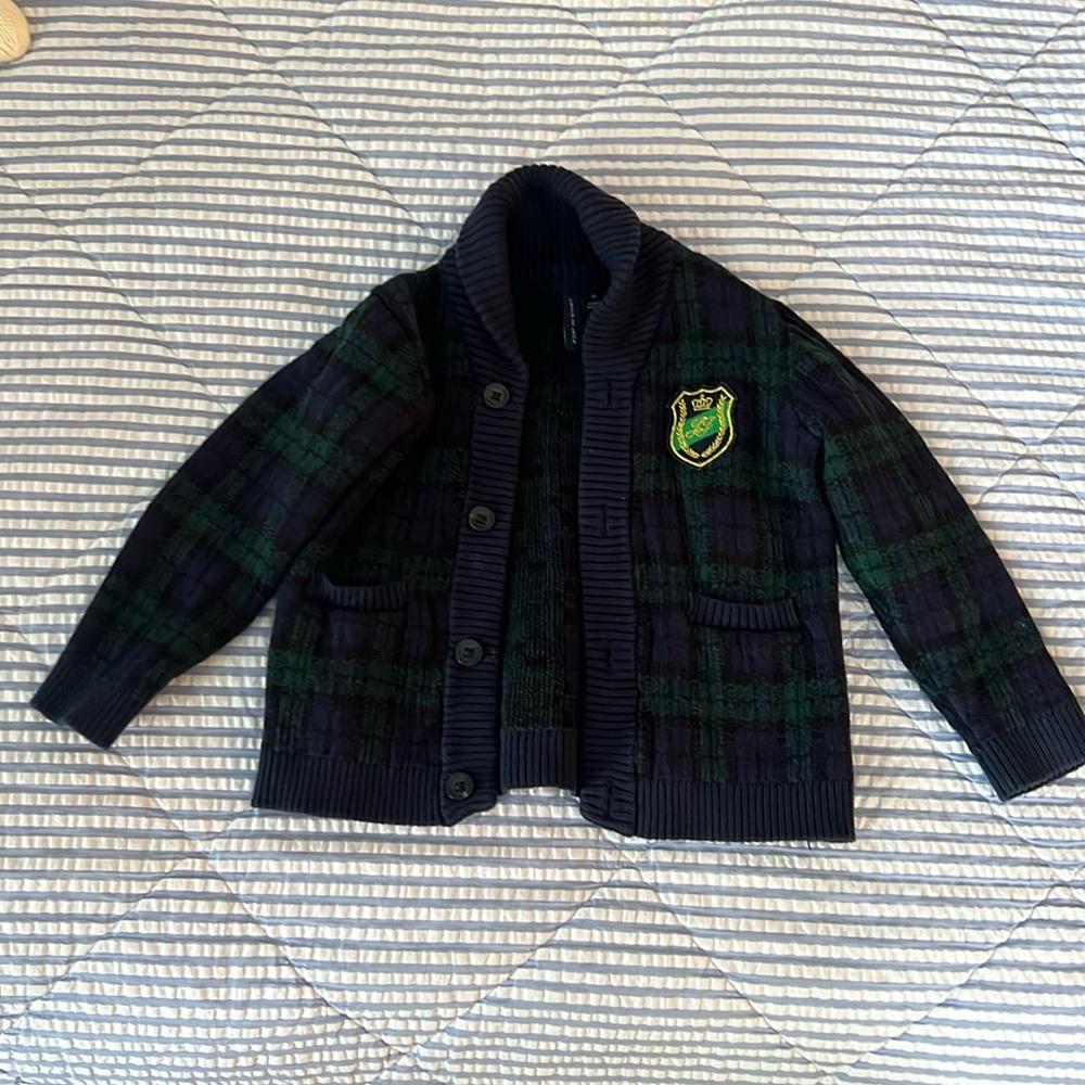 Janie and Jack 2T Boys plaid cardigan with emblem